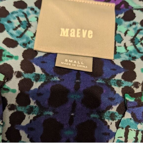 ANTHROPOLOGIE MAEVE Frequencies Blue Green Shirt Dress v neck Small @Y - Picture 10 of 13